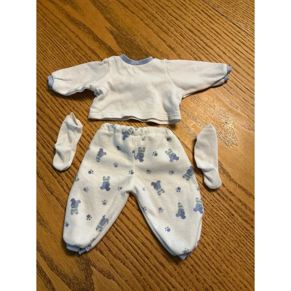 Middleton Doll Co White Blue Teddy Bear Pajamas Set with Socks for Baby Dolls